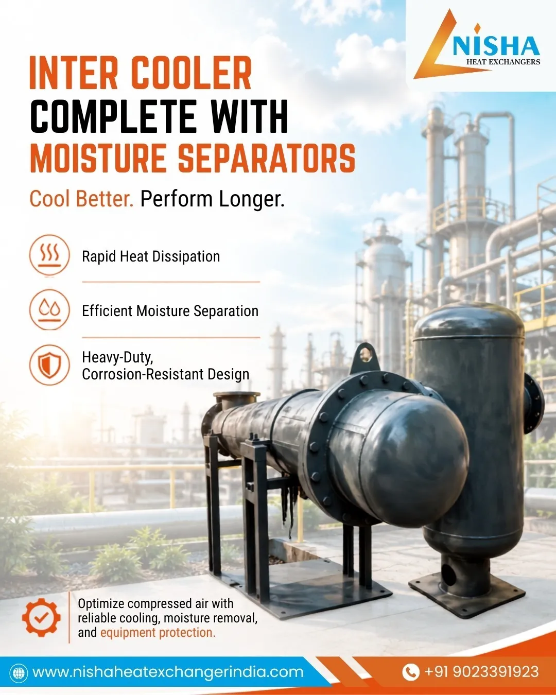 Inter Cooler Complete With Moisture Separators in Ahmedabad| Nisha Heat Exchanger Manufactuers