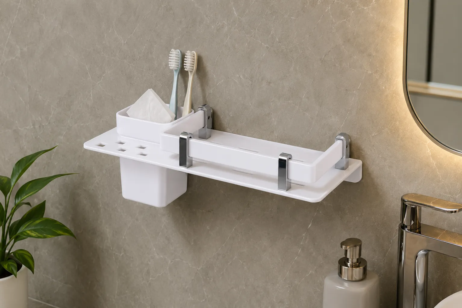 Acrylic shelf with tumbler holder