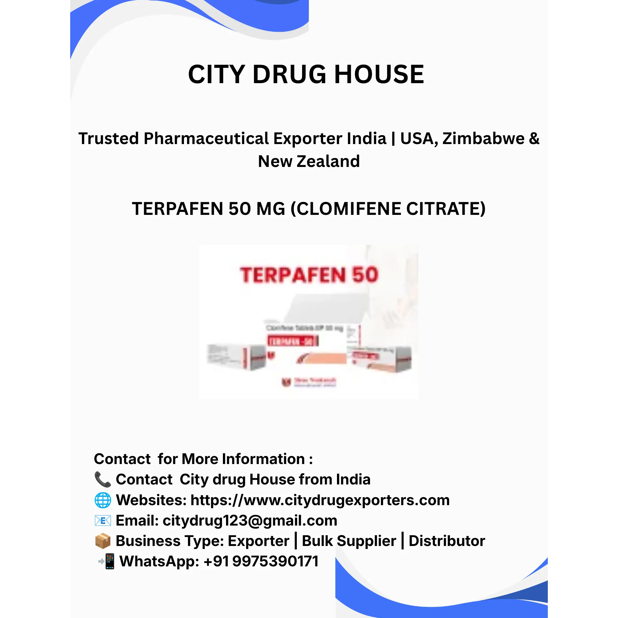 Terpafen 50 mg Exporter to USA, Zimbabwe & NZ | City Drug House India