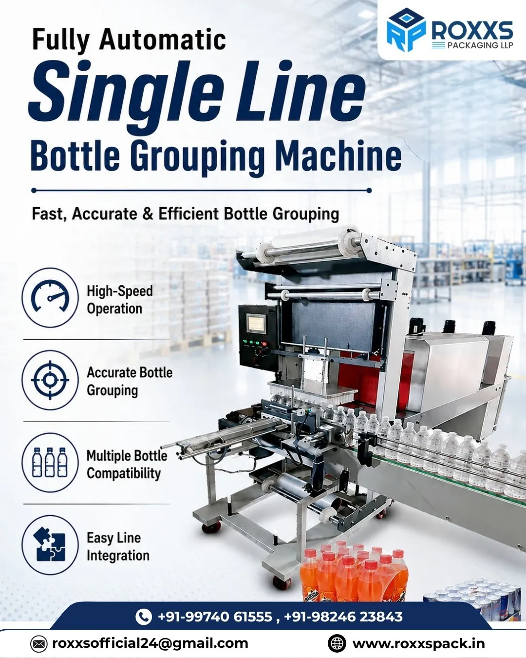 Automatic Bottle Grouping Machine Manufacturer | Roxxs Packaging LLP