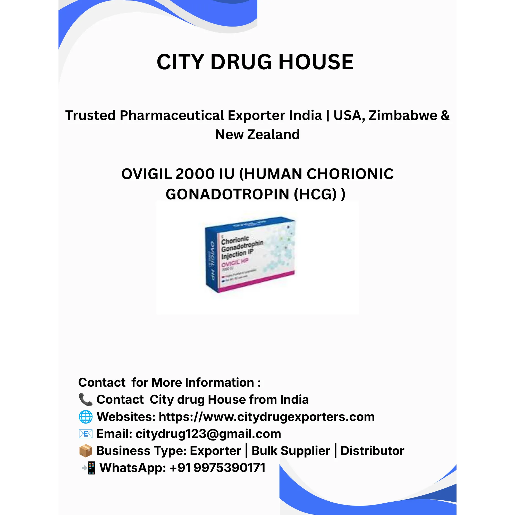 OVIGIL 2000 IU Exporter to USA, Zimbabwe & NZ | City Drug House INDIA