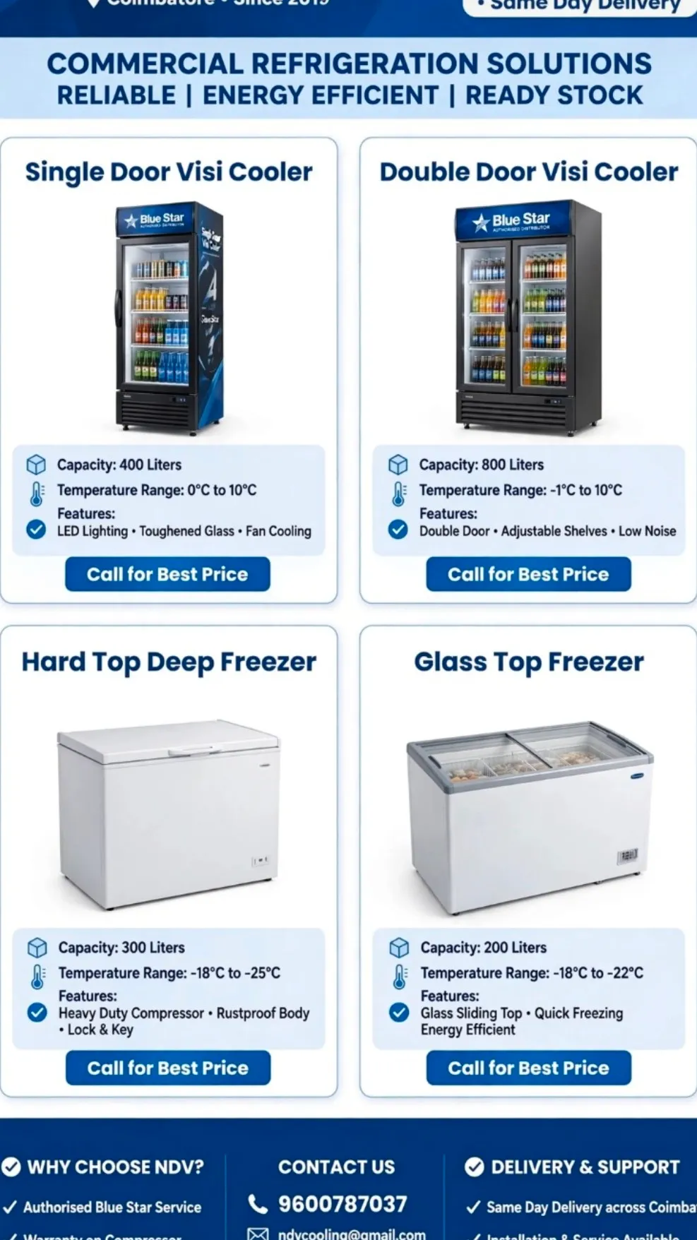 Ndv Cooling Equipments | Blue Star Authorised Commercial Visi Cooler Dealers In Coimbatore