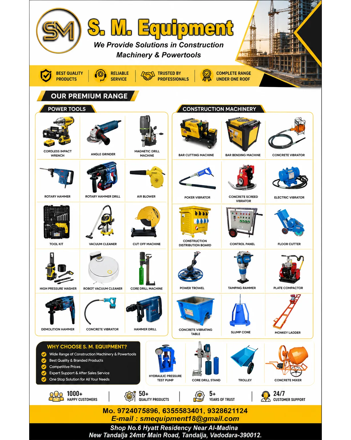 S. M. Equipment – Complete Construction Machinery & Power Tools Solutions in Vadodara