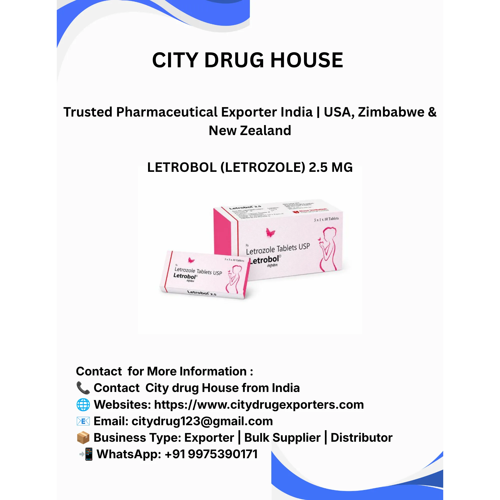 Letrobol 2.5 mg Exporter to USA, Zimbabwe & NZ | City Drug House INDIA
