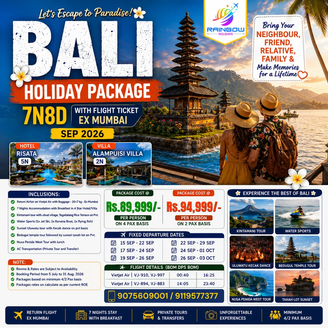 Bali 7N/8D with Flights from Mumbai! Book Your Dream Holiday Today – Limited September Seats!