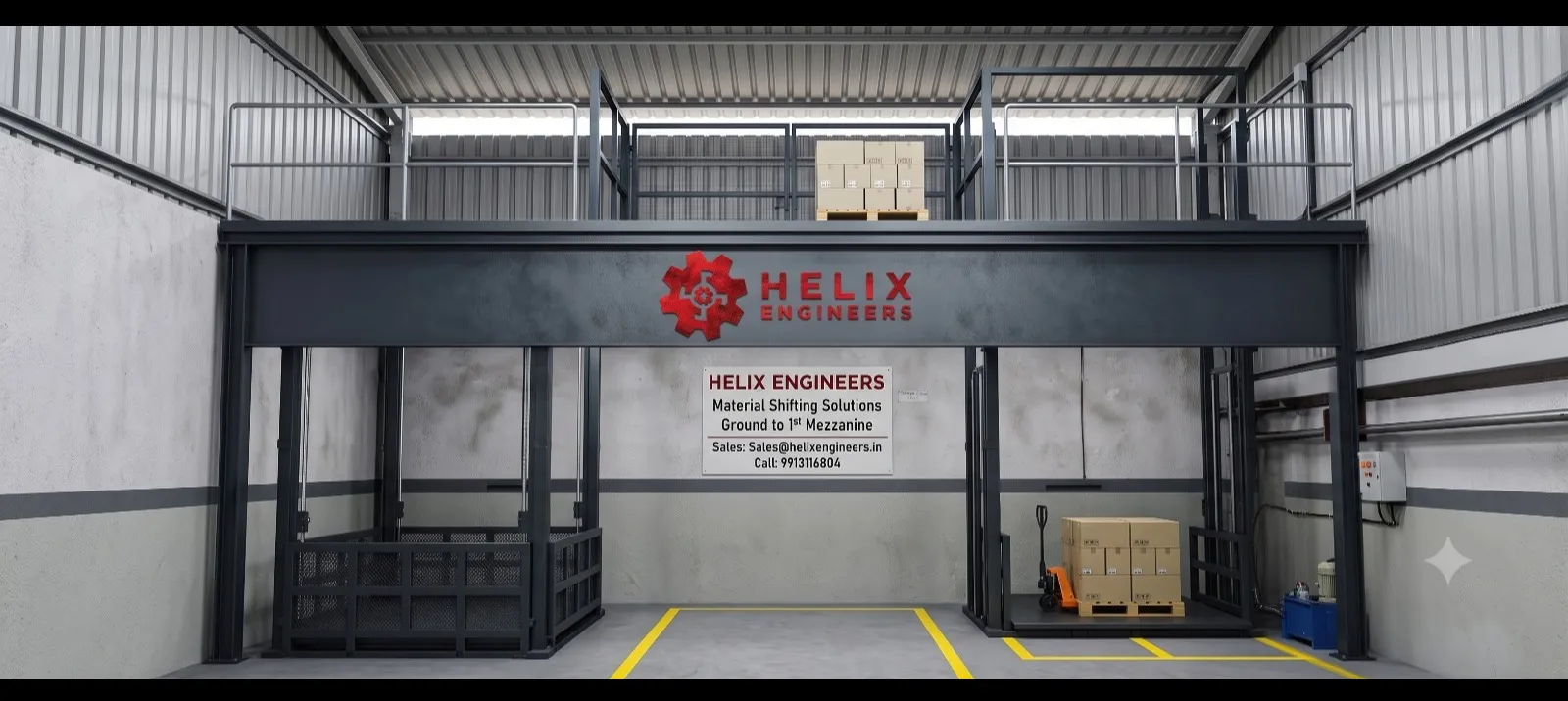 Double mast hydraulic goods lift