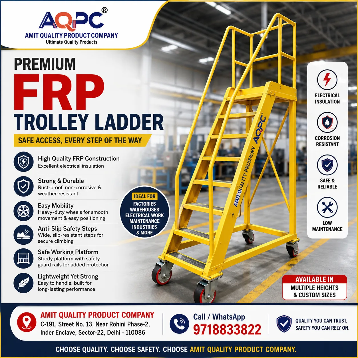 FRP HEAVY DUTY TROLLEY LADDER.
