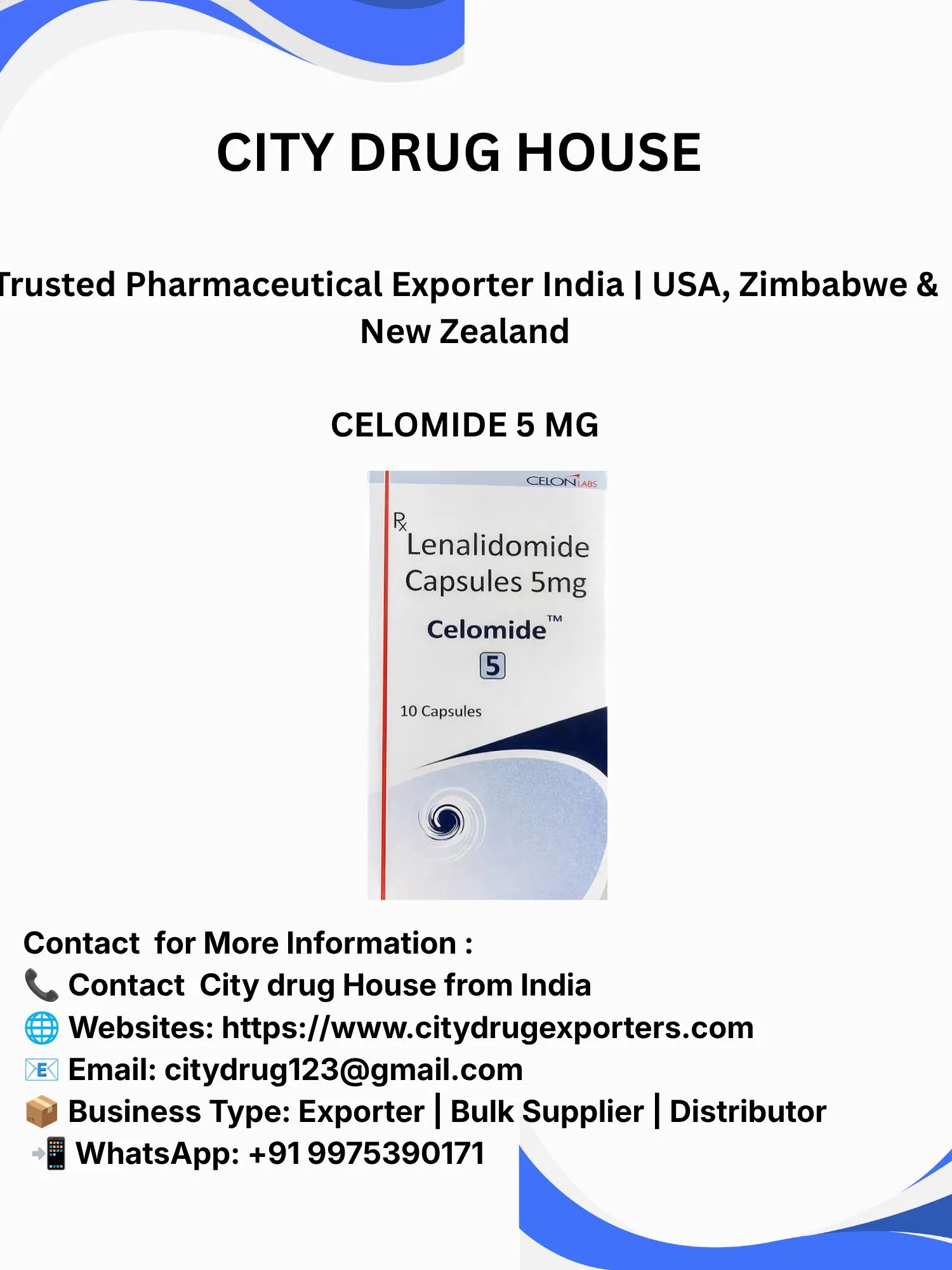 CELOMIDE 5 Exporter to USA, Zimbabwe & NZ | City Drug House INDIA