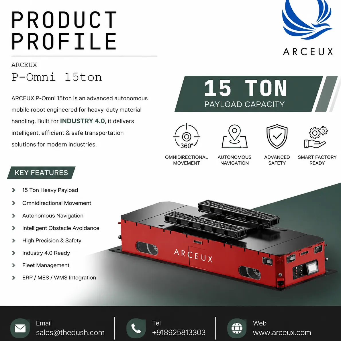 ARCEUX P Omni 15 Ton Autonomous Mobile Robot for Heavy Industrial Automation