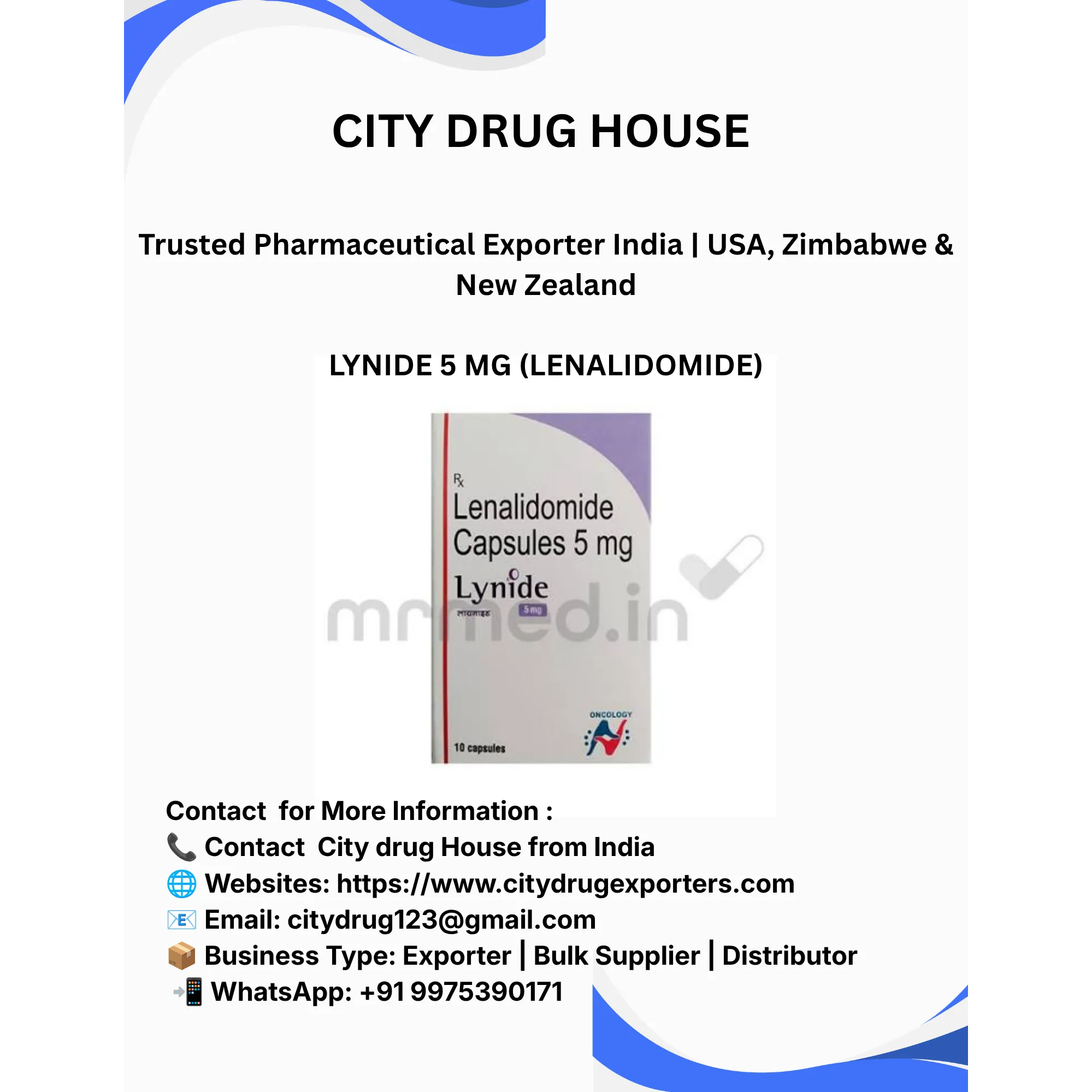 Lynide 5 mg Exporter to USA, Zimbabwe & NZ | City Drug House INDIA