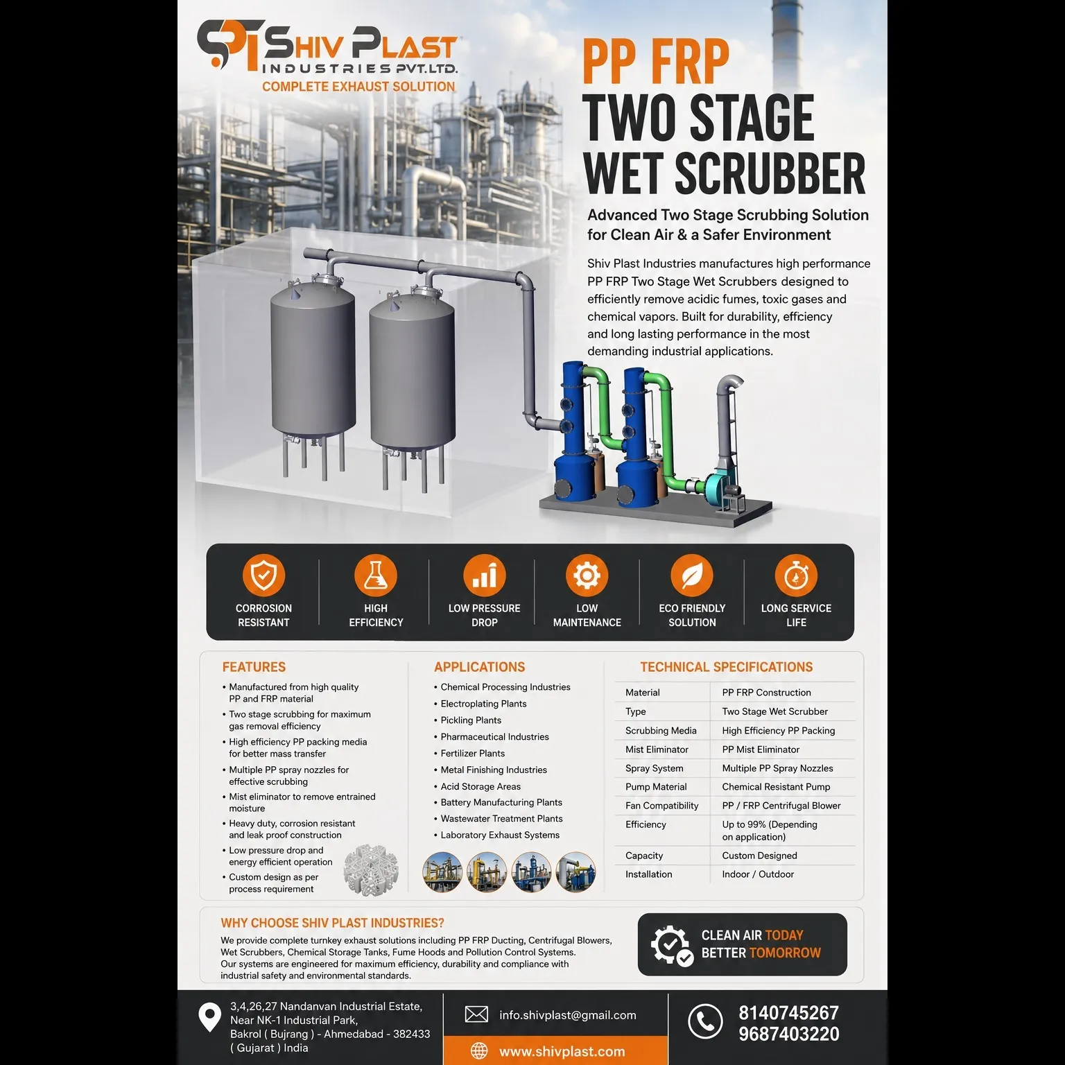 PP FRP Two Stage Wet Scrubber