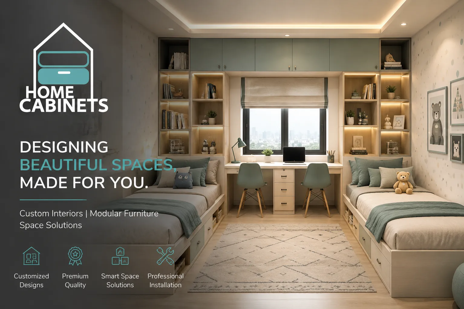 Bedroom Design for 2 Kids in Jaipur – Smart Interior Solutions by Home Cabinets