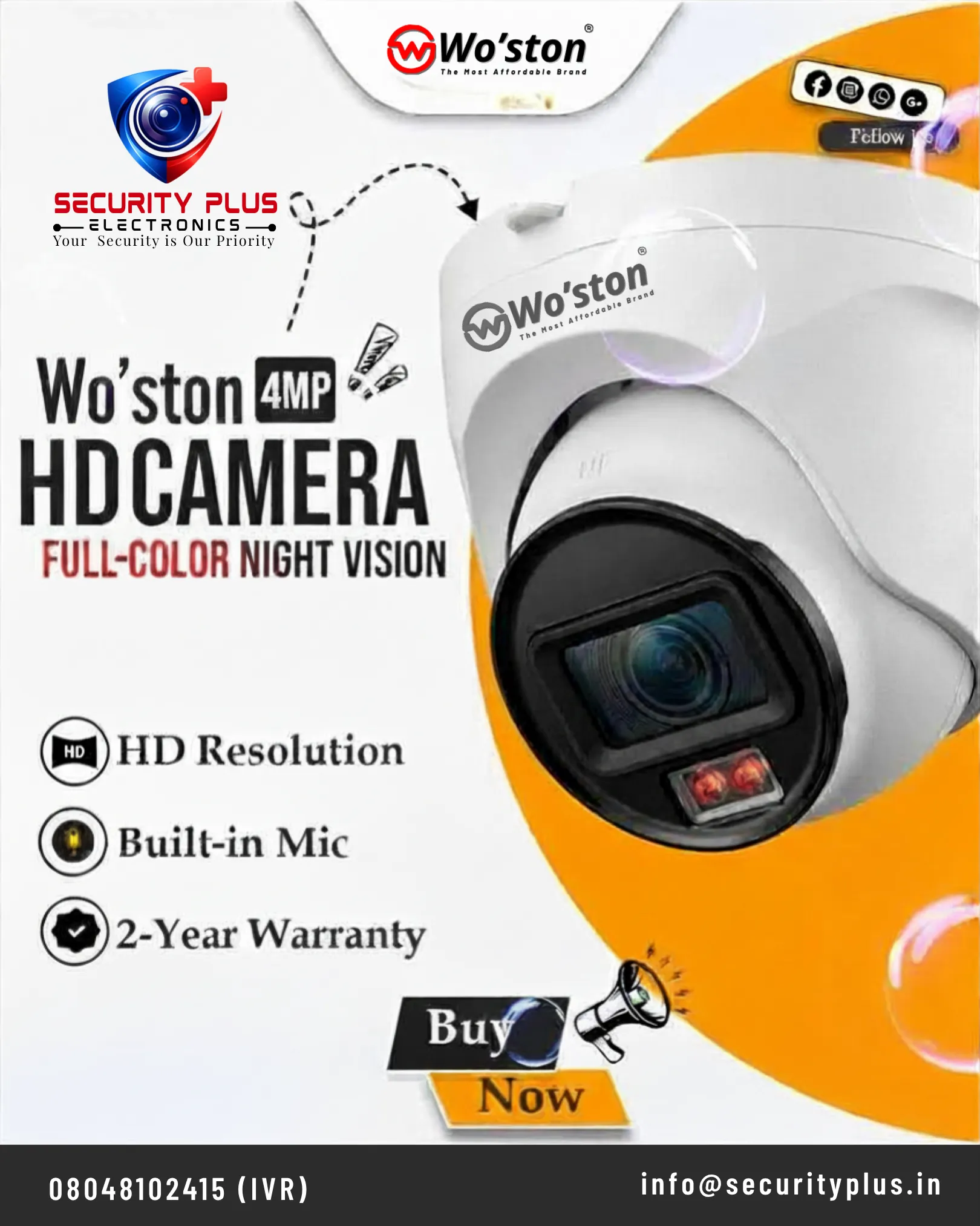 Woston 4MP HD CCTV Camera | Full HD Security Surveillance Camera for Home, Office & Shops