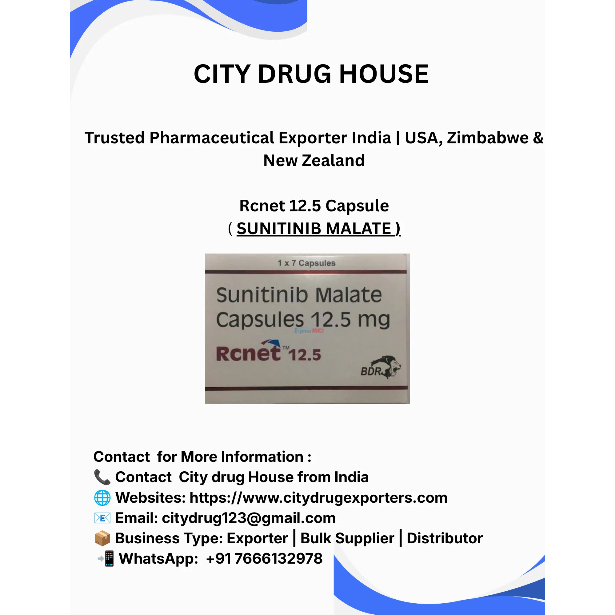RCNET 12.5 Capsule Exporter to USA, Zimbabwe & NZ | City Drug House INDIA
