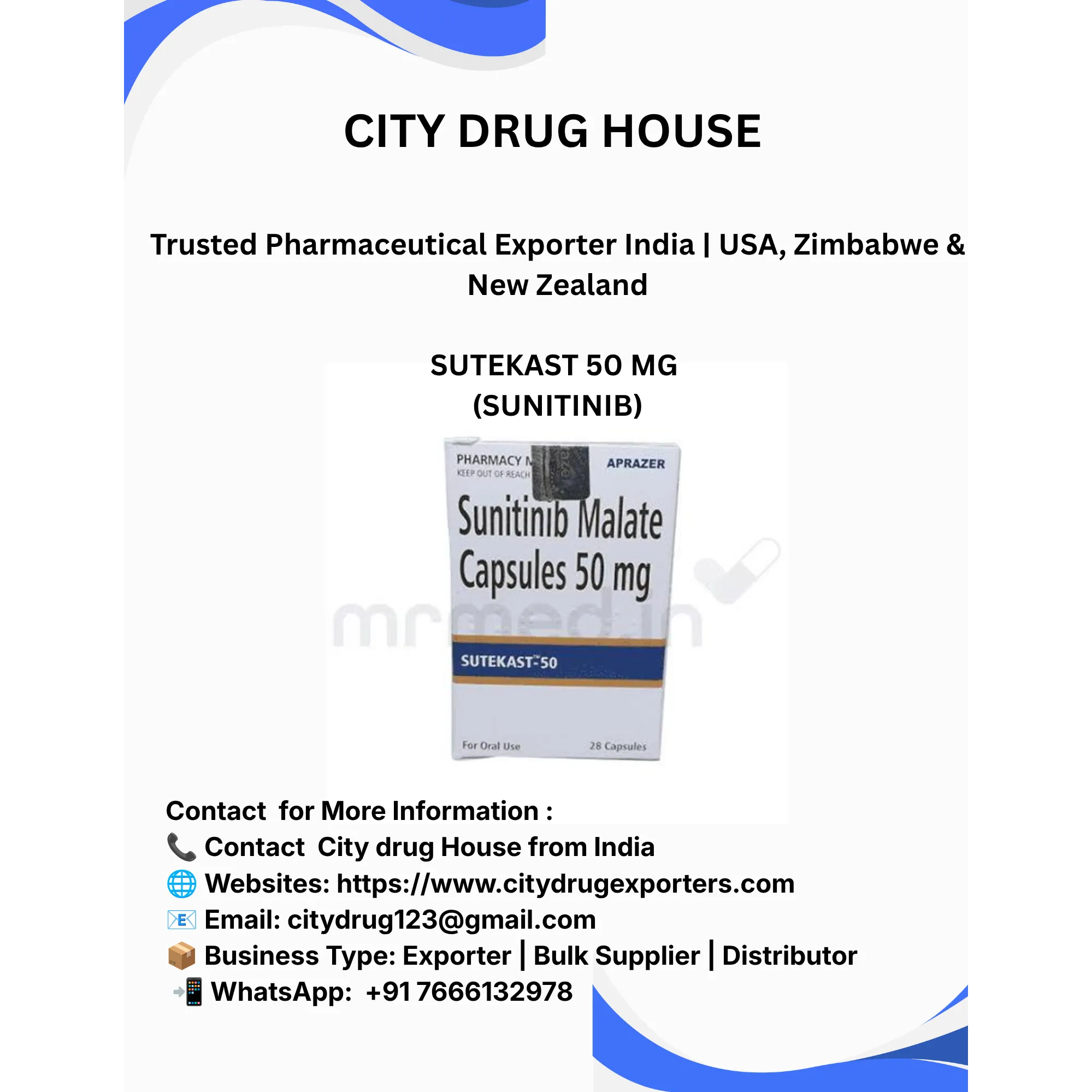 Sutekast 50 mg Exporter to USA, Zimbabwe & NZ | City Drug House INDIA