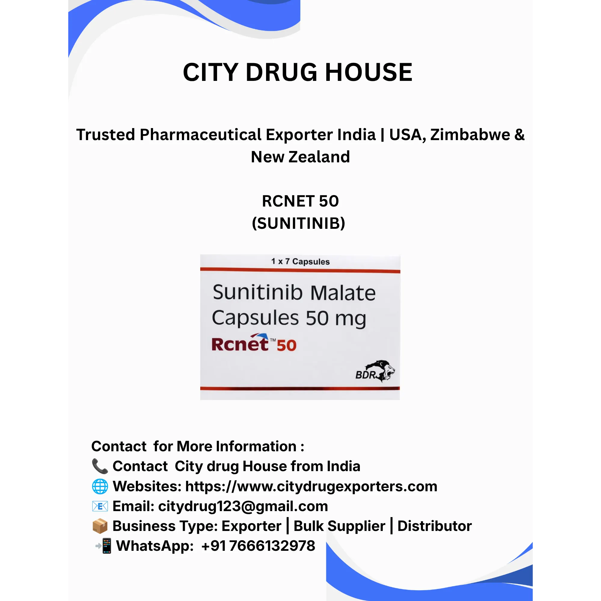 RCNET 50 mg Exporter to USA, Zimbabwe & NZ | City Drug House INDIA