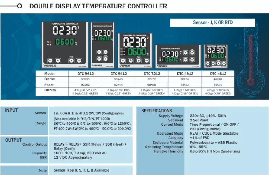 DUBBLE DISPLAY DIGITAL TEMPERATURE CONTROLLER Manufacturer in Ahmedabad