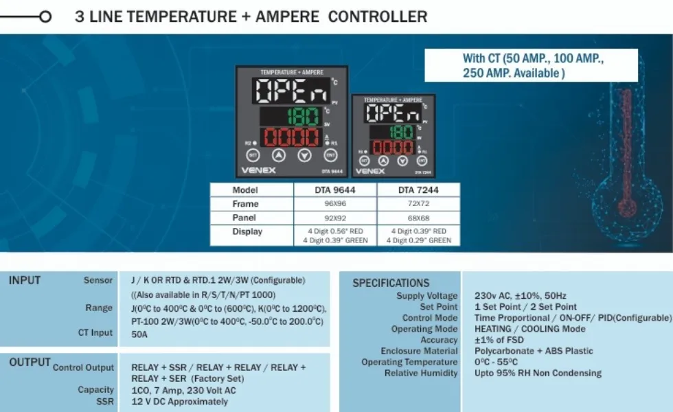 3 LINE TEMPERATURE + AMPERE CONTROLLER