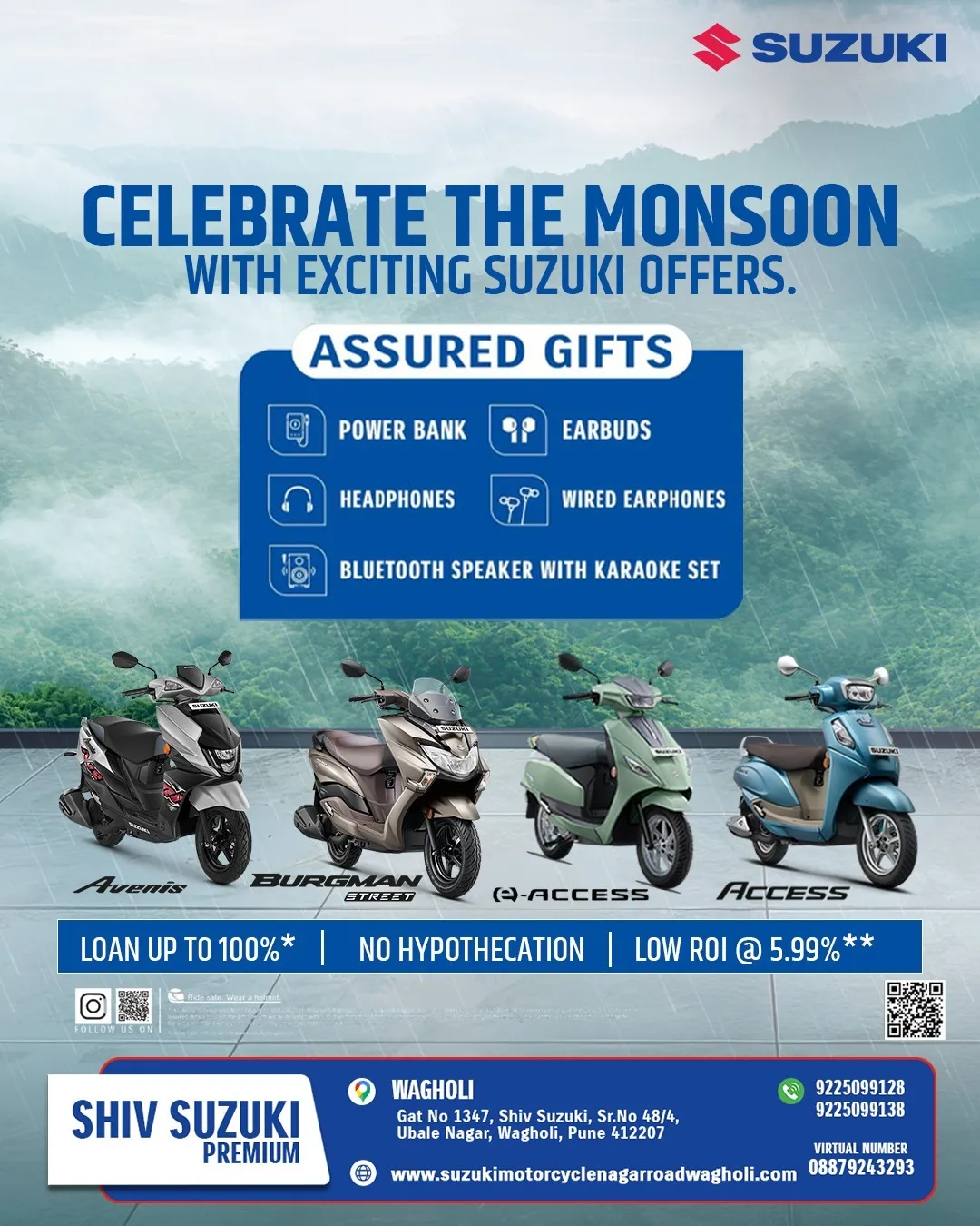 Gear up for the rainy season with Shiv Suzuki Wagholi, Pune's trusted destination for Suzuki two-whe...