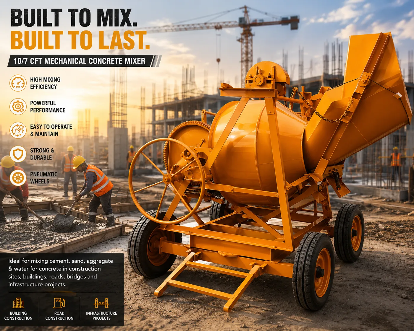 10/7 CFT Mechanical Concrete Mixer | Construction Concrete Mixer Supplier in Gujarat | SM Equipment