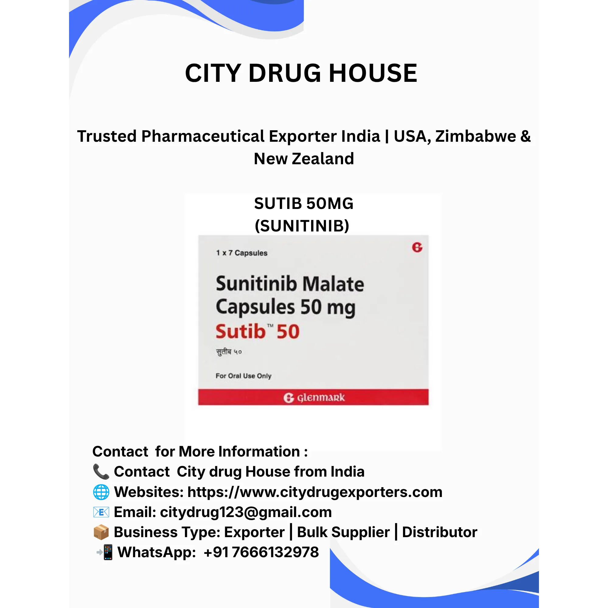 Sutib 50 Exporter to USA, Zimbabwe & NZ | City Drug House INDIA