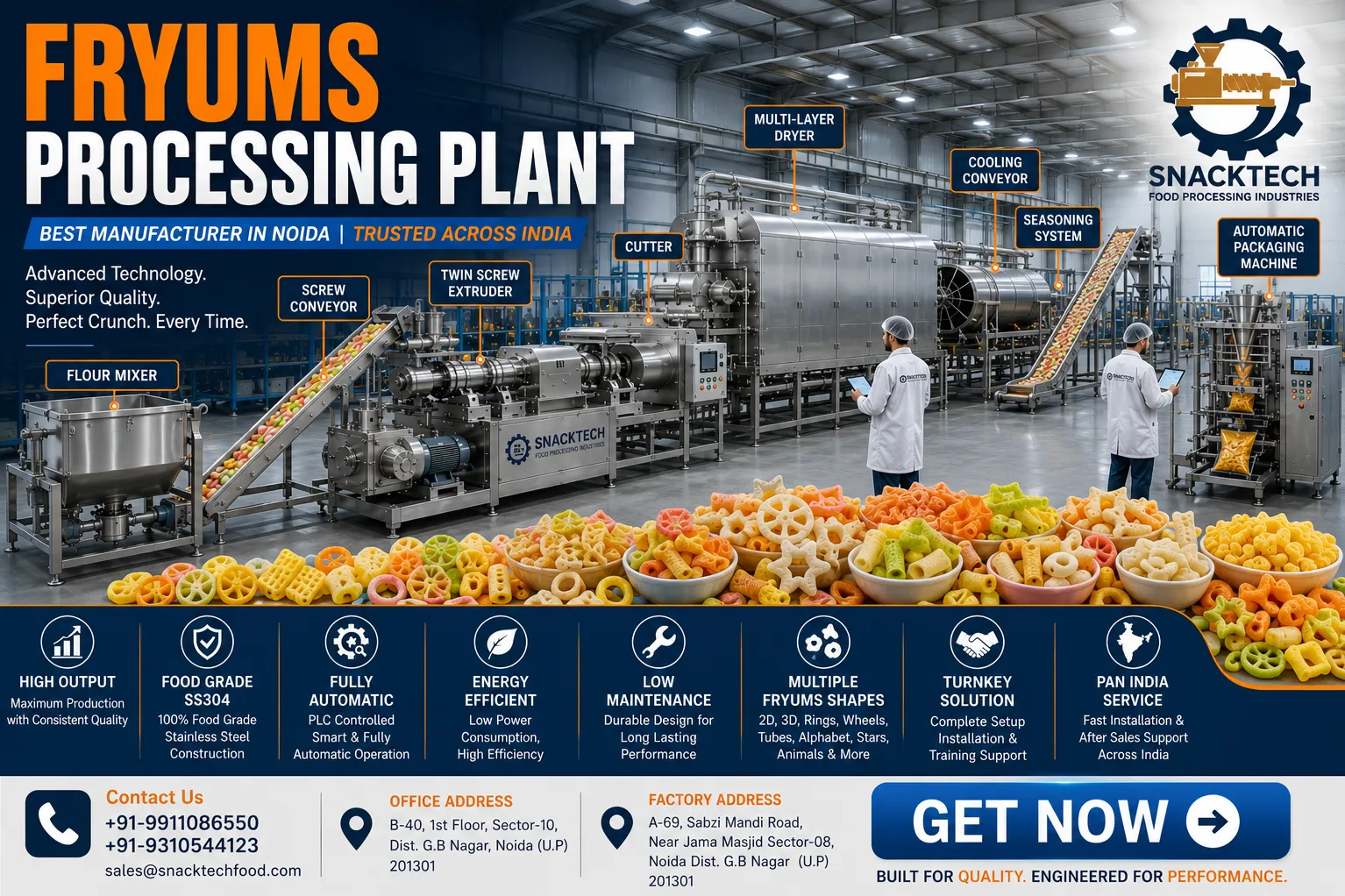 Best Fryums Processing Plant Manufacturer in Noida | Leading Fryums Machine Manufacturer in India