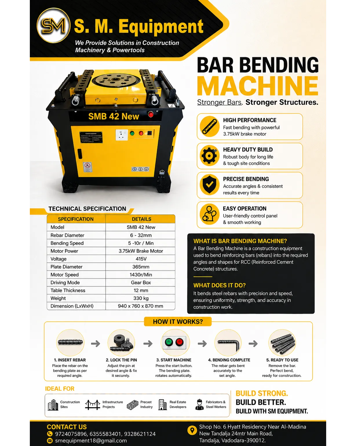 Bar Bending Machine SMB 42 New | Rebar Bending Machine Manufacturer & Supplier | SM Equipment