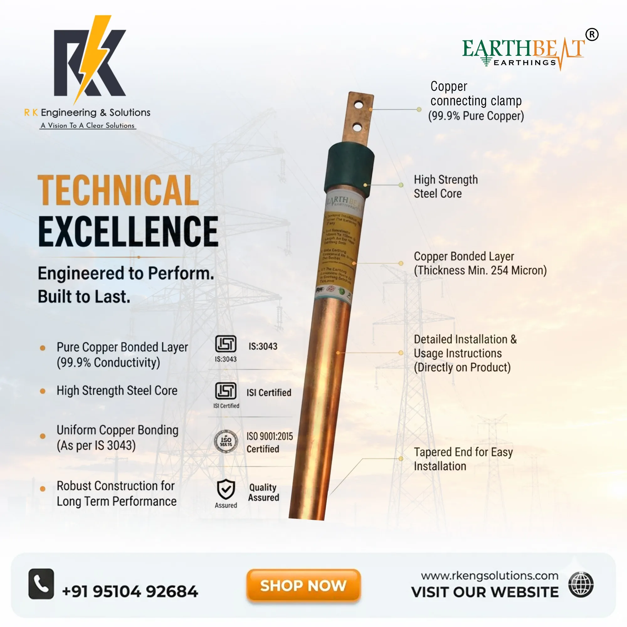 Copper Bonded Earthing Electrode Manufacturer in Ahmedabad | RK Engineering & Solutions