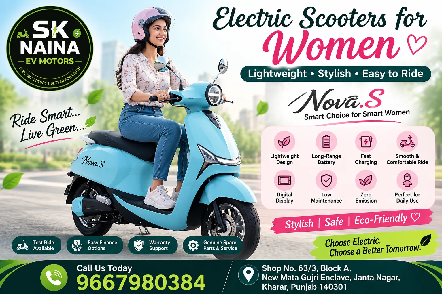Discover the best electric scooters for women at SK NAINA EV Motors, Kharar. Stylish, lightweight, e