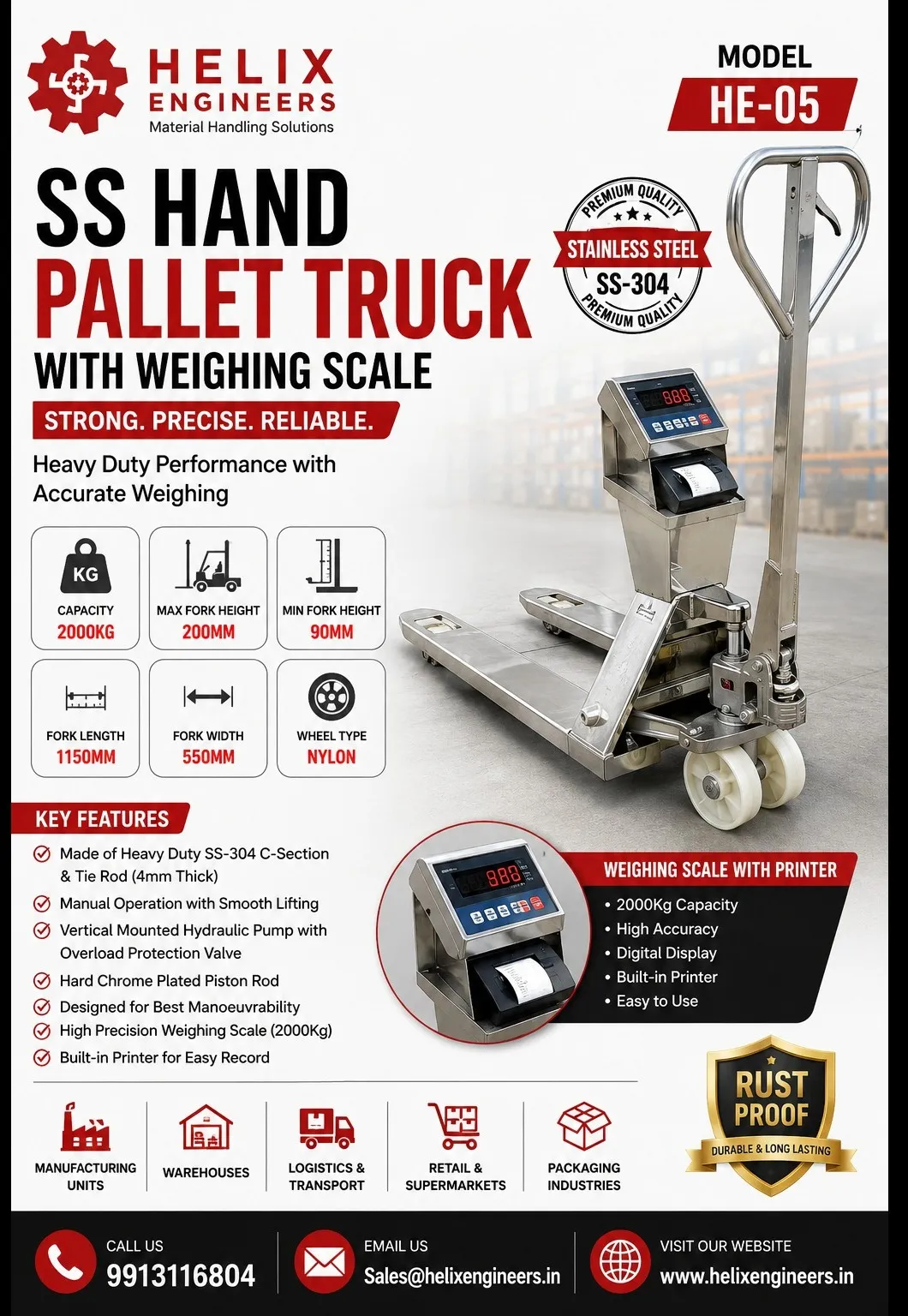SS Hand Pallet truck with Weighing Scale