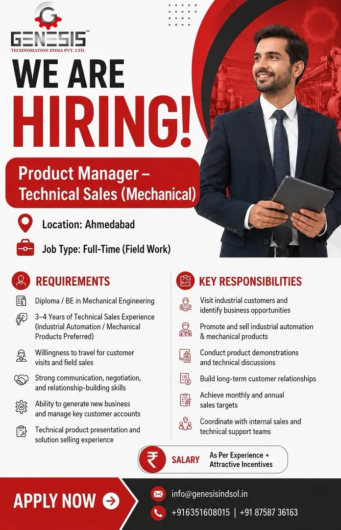 We Are Hiring – Product Manager – Technical Sales (Mechanical)
