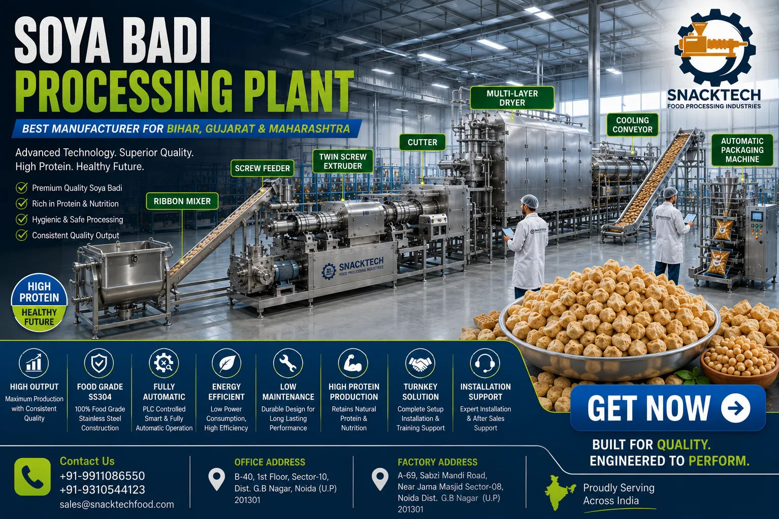 Best Soya Badi Processing Plant Manufacturer in Bihar, Gujarat & Maharashtra