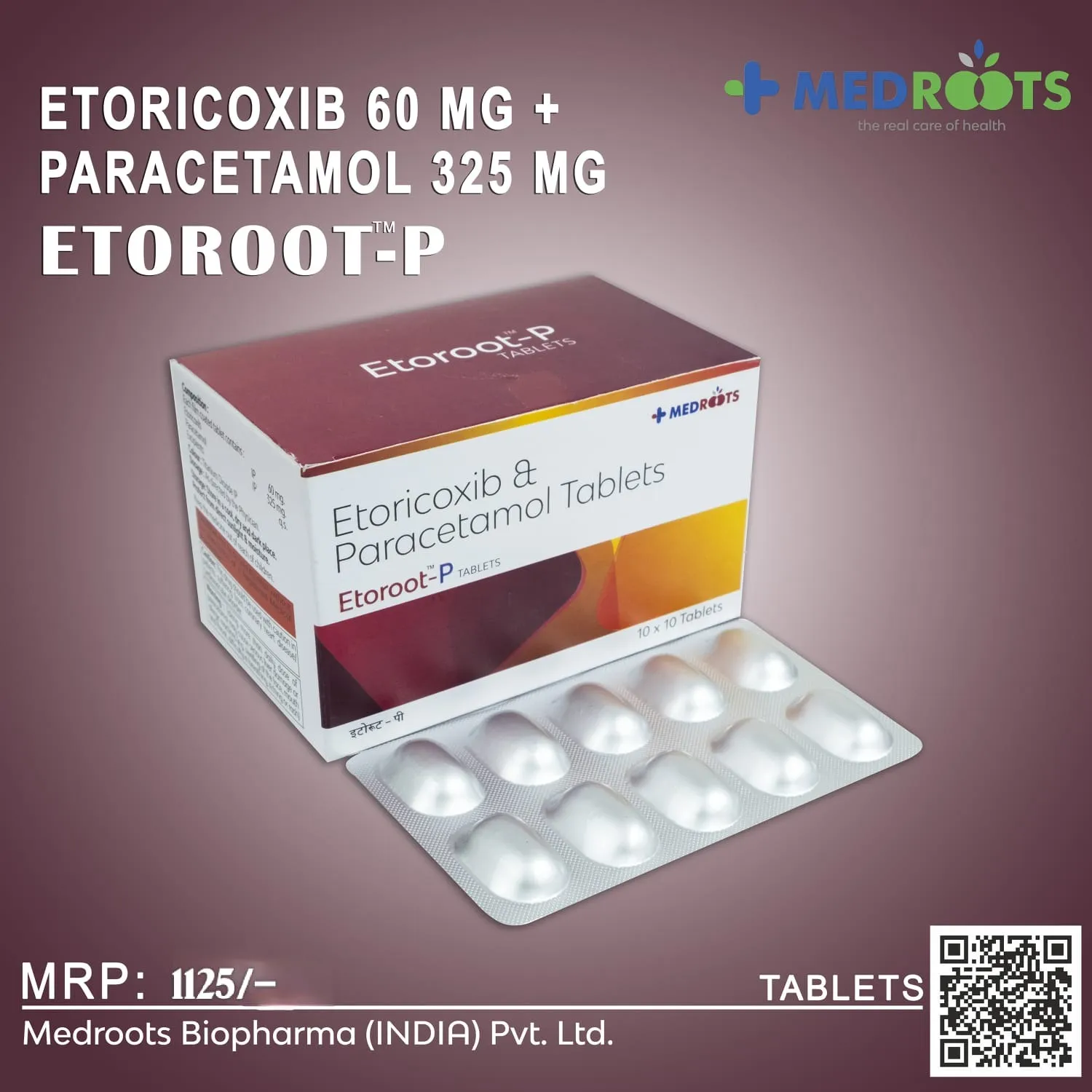 ETOROOT-P(ALU ALU 10*10)
Etoricoxib 60 mg + Paracetamol 325 mg Tablets
ETOROOT-P is a combination o...