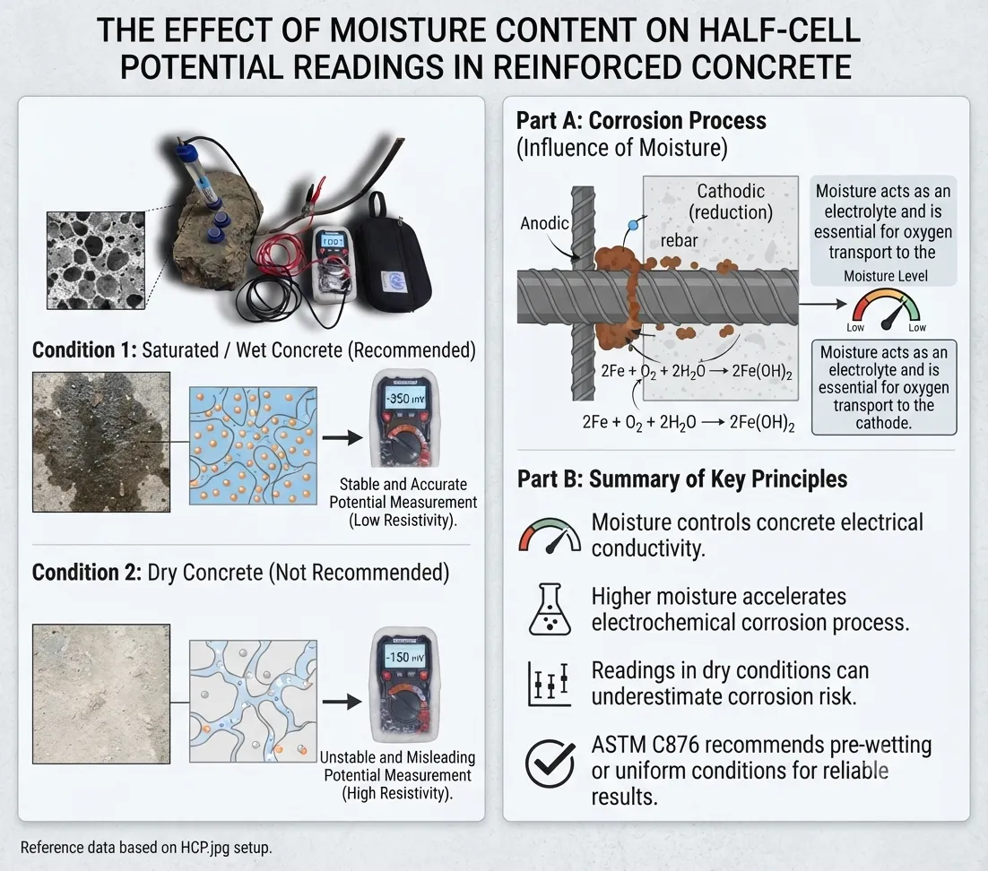 Why Does Moisture Content Matter in Half-Cell Corrosion Potential Readings?