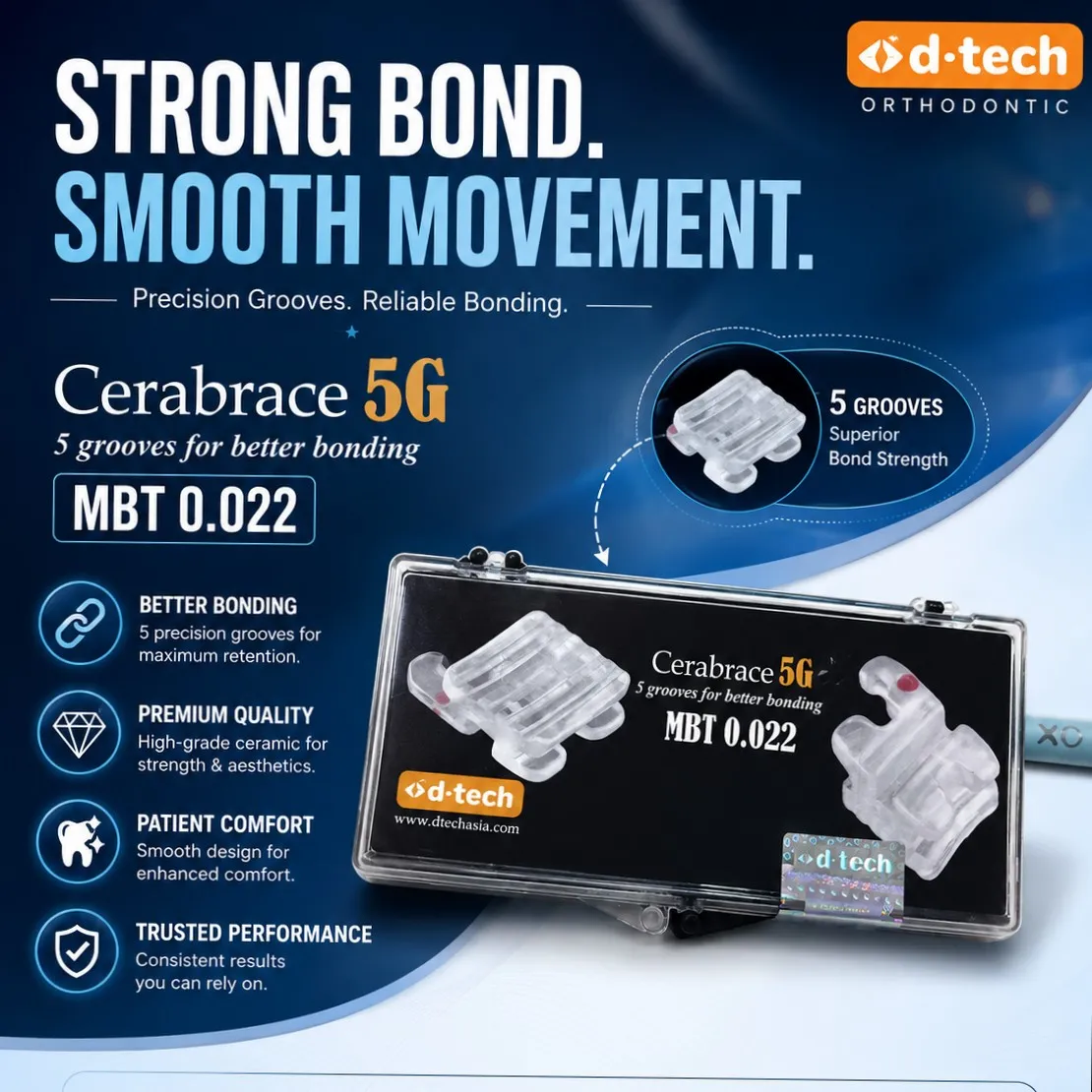 Cerabrace 5G MBT 0.022 by d-tech Orthodontics.