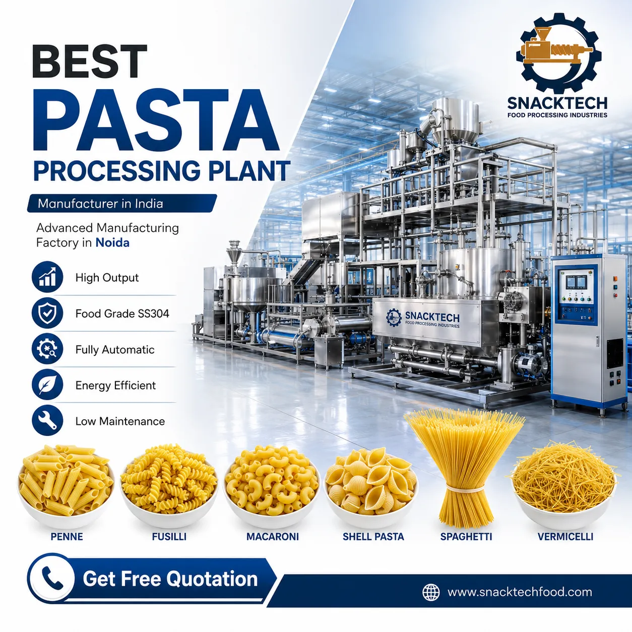 Best Pasta Processing Plant Manufacturer in India | Advanced Manufacturing Factory in Noidac