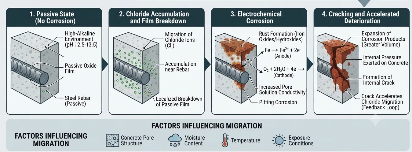 How Does Chloride Migration Influence Steel Reinforcement Corrosion?