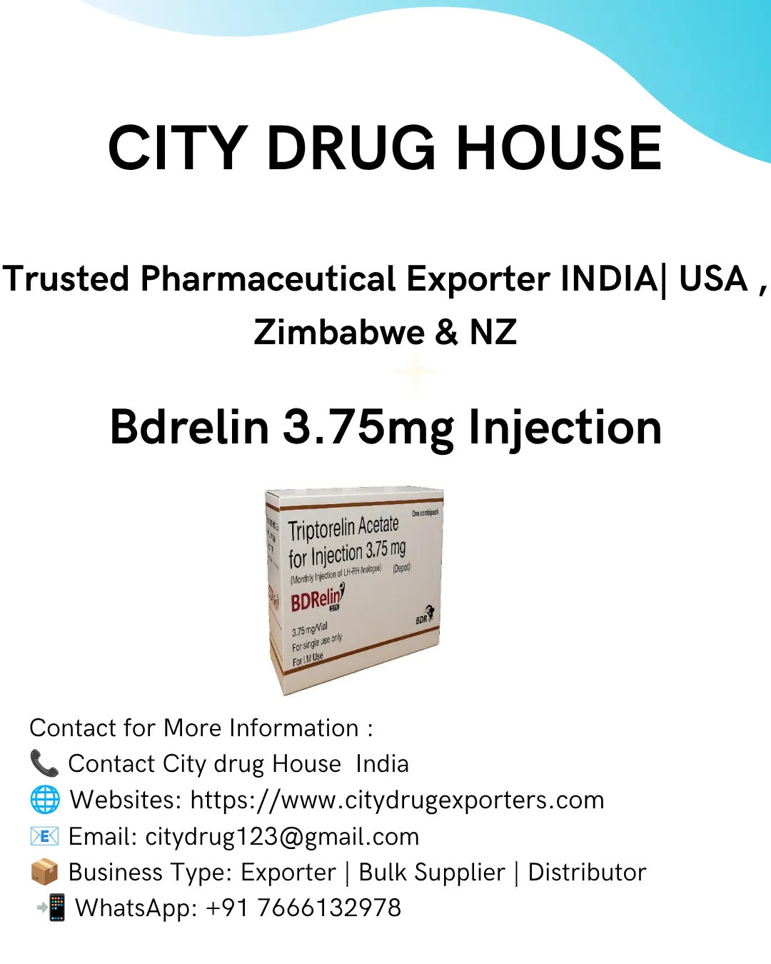 BDRELIN 3.75 (Triptorelin) Exporter to USA, Zimbabwe & NZ | City Drug House INDIA