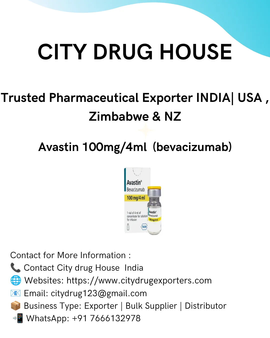 Avastin (bevacizumab) Exporter to USA, Zimbabwe & NZ | City Drug House INDIA