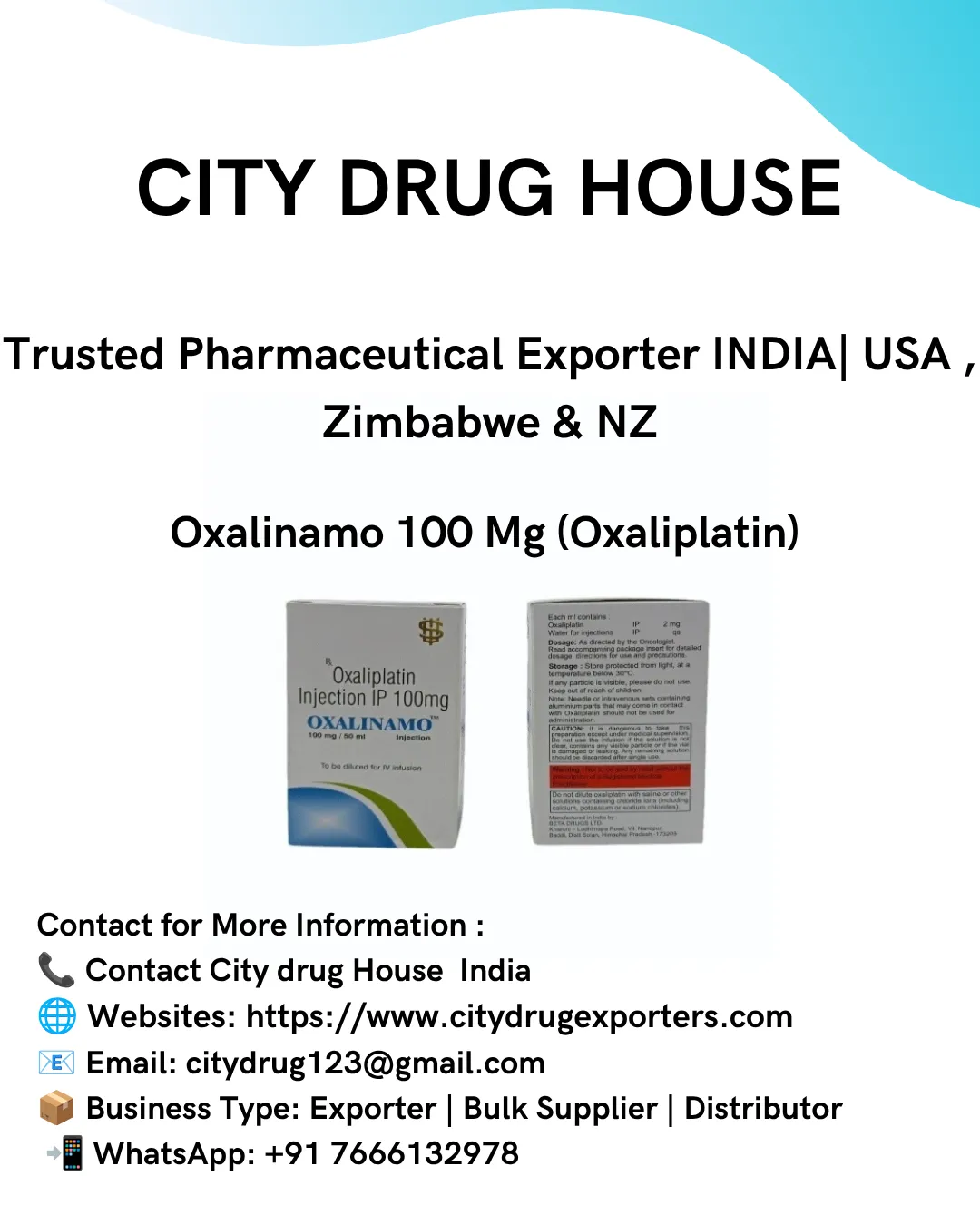 Oxalinamo (Oxaliplatin) Exporter to USA, Zimbabwe & NZ | City Drug House INDIA