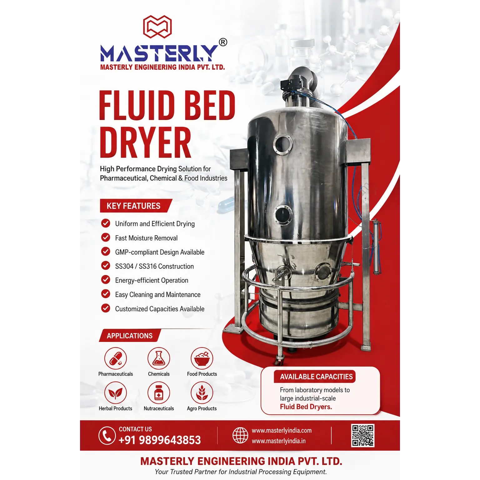 **Fluid Bed Dryer (FBD) Manufacturer & Exporter** **MASTERLY ENGINEERING INDIA PVT. LTD.** is a tru