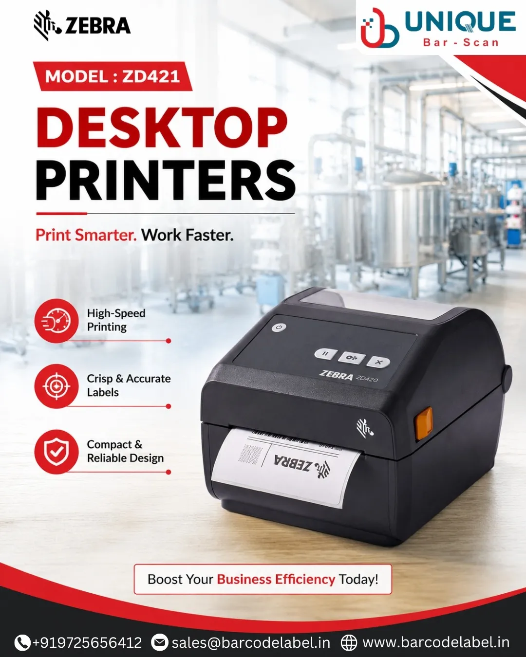 ZD421 4-inch Desktop Printers in Ahmedabad | Unique Barscan Solutions