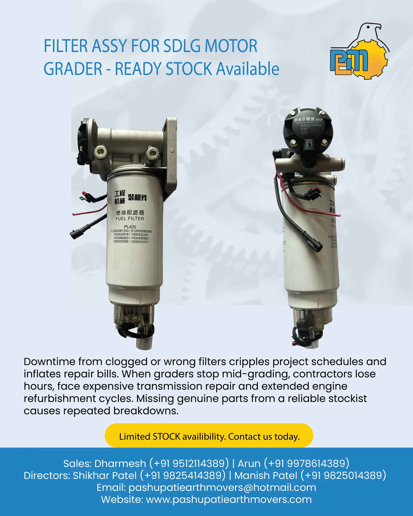 FILTER ASSY FOR SDLG MOTOR GRADER - READY STOCK Available