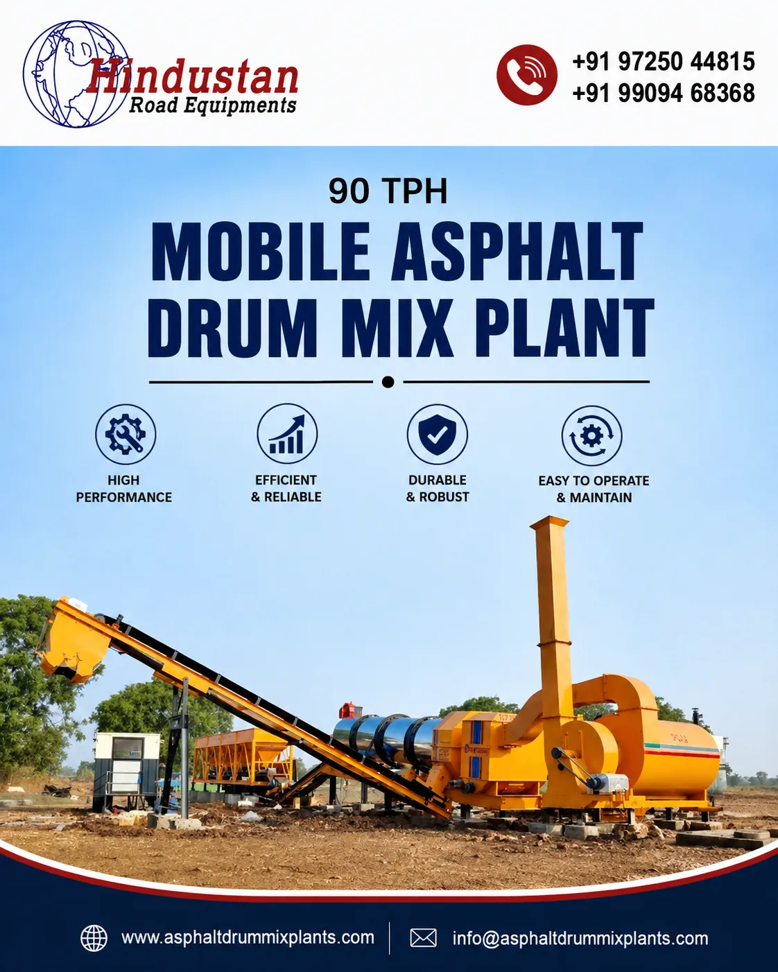 90 TPH Mobile Asphalt Drum Mix Plants Manufacturer in India
