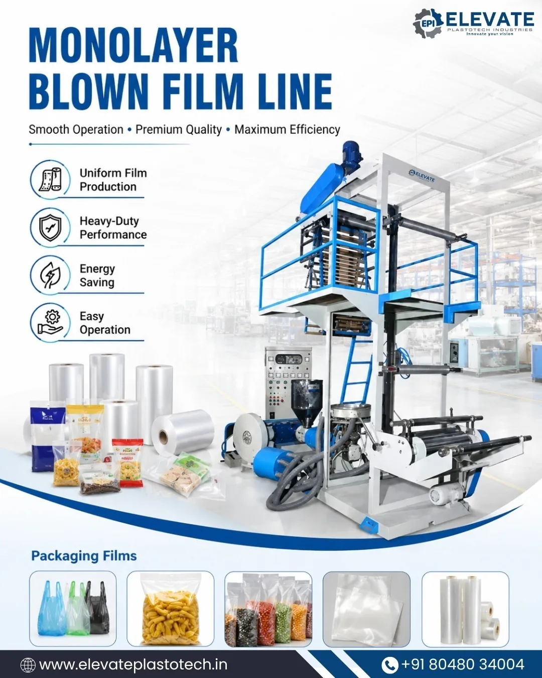 Monolayer Blown Film Line in Ahmedabad | Elevate Plastotech Industries