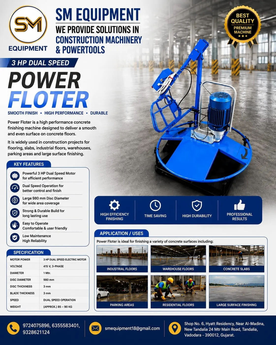3 HP Dual Speed Power Floater Machine Manufacturer, Supplier & Dealer in India | S. M. Equipment