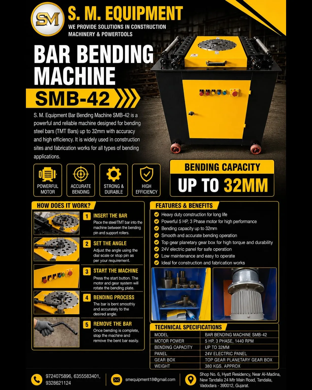 Title Bar Bending Machine SMB-42 Supplier in India | Heavy Duty TMT Bar Bending Machine