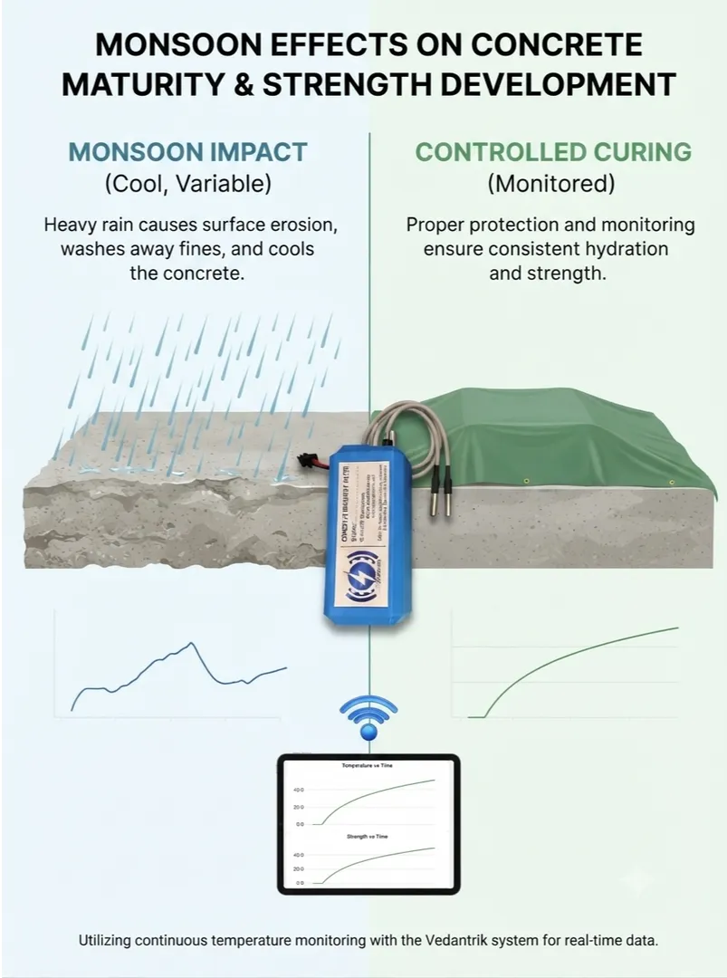 How Monsoon Conditions Affect Concrete Maturity and Strength Development on Site
