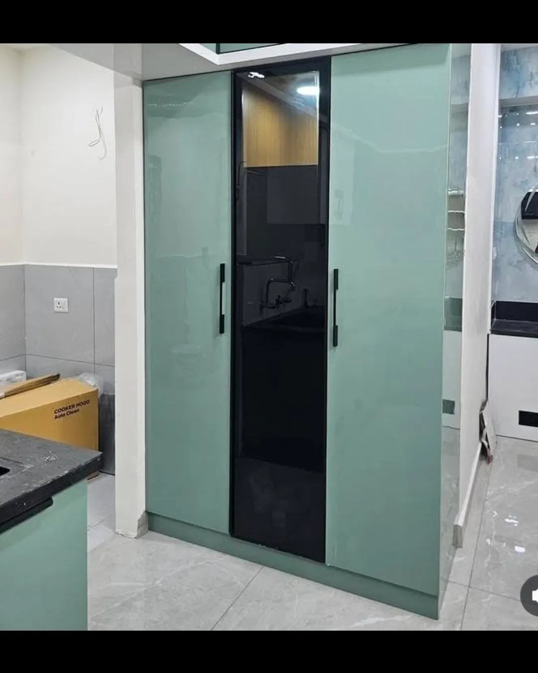 Modern Mint Green Modular Kitchen