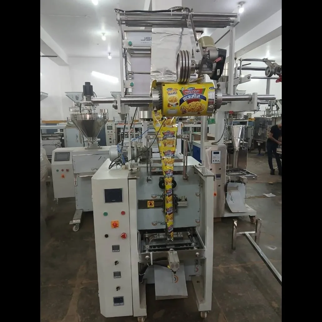 A semi-pneumatic (or half-pneumatic) pouch packing machine combines electrical or mechanical drives ...